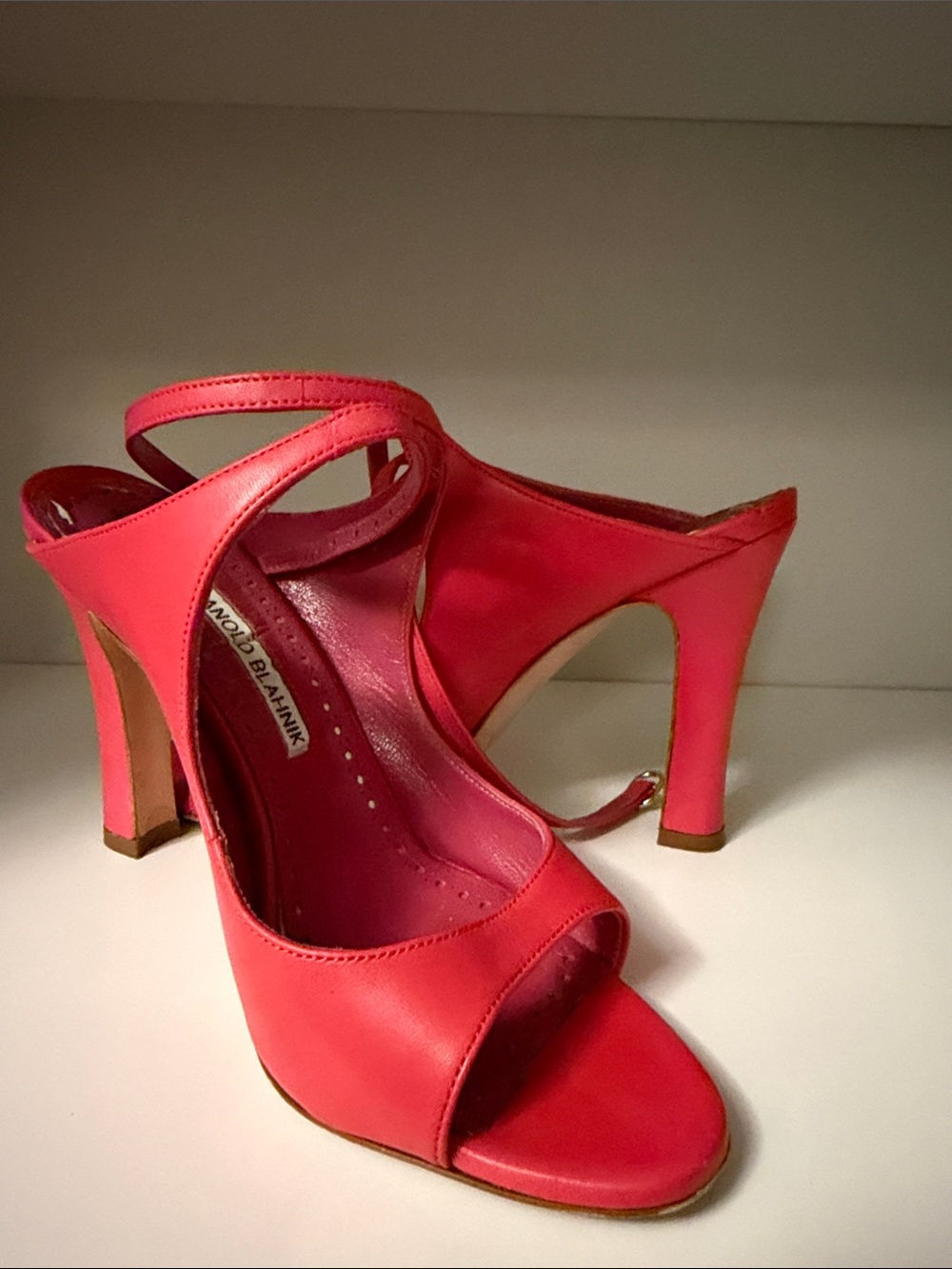 Manolo Blahnik Vibrant Pink Open-Toe Stiletto Sandals